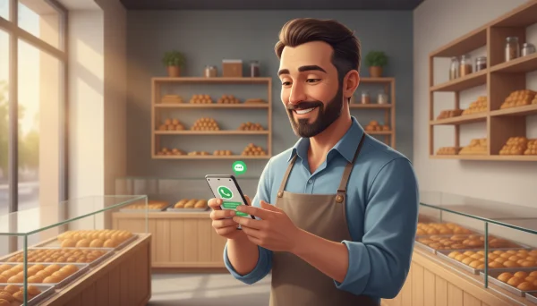 Konya'da bir KOBI sahibi, telefonunda WhatsApp yapay zeka musteri botuyla gelen mesajlari kontrol ediyor.